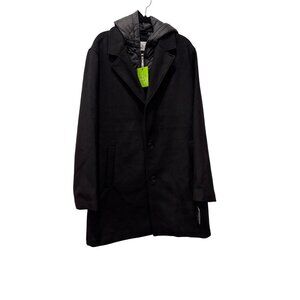 New Sam Edelman Men's Size XL Single Breasted Wool Blend Hooded Coat with Bib